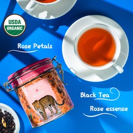Organic Rose Tea Loose Leaf -3.5 OZ- Finest Moroccan Rose Petals and Ceylon Black Tea.