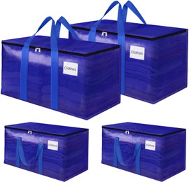 FabSpace Moving Storage Bags Heavy-Duty with Zippers and Reinforced Handles, Moving Supplies Packing Boxes for Moving, Storing, Saving Space, Blue Plastic Storage Totes 125L 4 Pack