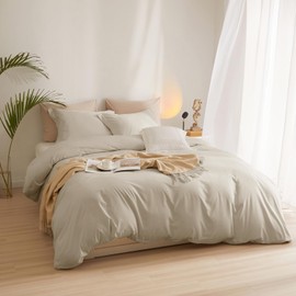 Beige Duvet Cover Full Size Soft Microfiber Full Duvet Cover Boho Beige Tan Bedding Set 3 Pieces Comforter Cover 1 Duvet Cover 80”x90” with 2 Pillowcases Linen Beige Duvet Cover with Zipper Closure