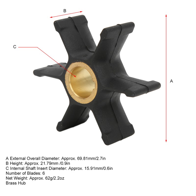 Water Pump Impeller 6 Blades 377230 Replacement for Johnson Evinrude