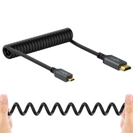 Twozoh Cable en espiral micro HDMI a HDMI 4K, cable micro HDMI a HDMI completo, micro HDMI para GoPro Hero 7, Raspberry pi 4, (extiende hasta 1.5M)