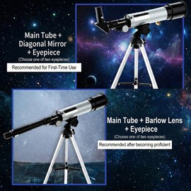 Telescope for Beginners, 90X Portable Astronomical Refractor with 15" Tabletop Tripod, 2 Eyepieces & 1.5X Barlow Lens, 50mm Aperture, Ideal STEM Science Gift for Kids to Explore Moon Space