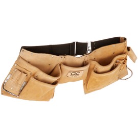 Custom LeathercraftI427X Heavy Duty Contractor-Grade Suede Leather Work Apron, 2 Steel Hammer Loops, 12 Pockets, Tan , Brown