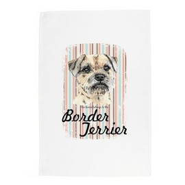 Purely Home Border Terrier Tea Towel - This House Belongs to the Dog - Panama Cotton Kitchen Dish Towel/Drying Cloth - 67cm x 45cm - Gift for Dog Lovers