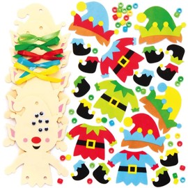 Baker Ross AX398 Christmas Tree Elf Decoration Kits - Pack of 5, Creative Xmas Art and Bead Craft Supplies for Kids to Make and Decorate, Elf