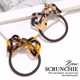 Reaky Tortoise Shell Hair Tie Acrylic Elastic Ponytail Holders Leopard Bowknot Hair Bands 2 Pcs Stretchy Hair Accessories for Women