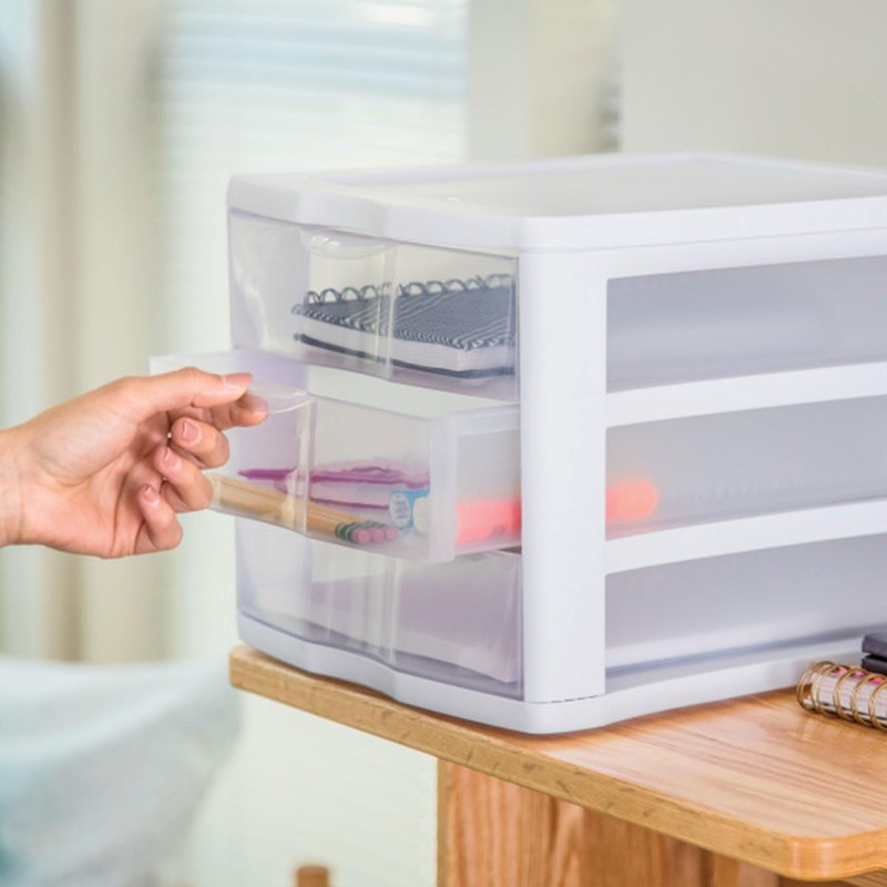 Sterilite 4-Pack 3 Drawer Unit, Plastic Desktop Organizer with Clear