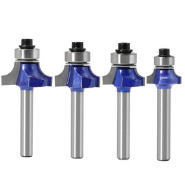 Yakamoz Industrial Grade 4Pcs 1/4 Inch Shank Round Over Router Bit Set Corner Rounding Edge Forming Roundover Beading Router Bits Woodworking Milling Cutter Tools 1/4" 3/16" 5/32" 1/8" Radius