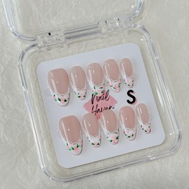 NailHaven｜ French Tip Collection｜ Press-On Nails - 10 Pcs Handmade Acrylic Nails with Cute Designs, Short Nails, and Nail Art, High Quality, Reusable:_FT-35 medium almond_large