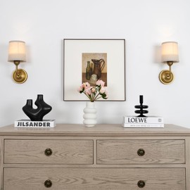 HEQIQEH Vintage Gooseneck Battery Operated Wall Sconce Light Fixture Set of 2 with Remote Control, Flared Funnel Linen Fabric Shade Dimmable Nightstand Lamps for Bedside Bedroom Living Room Lounge