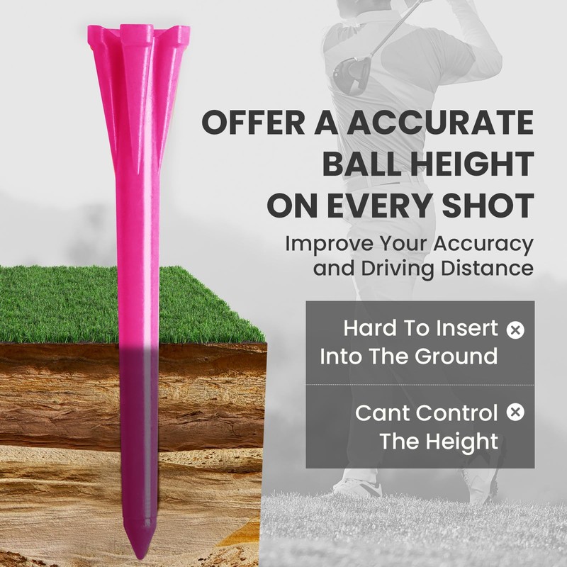 AMRTA Pink Plastic Golf Tees 250 or 500 Pack, Durable