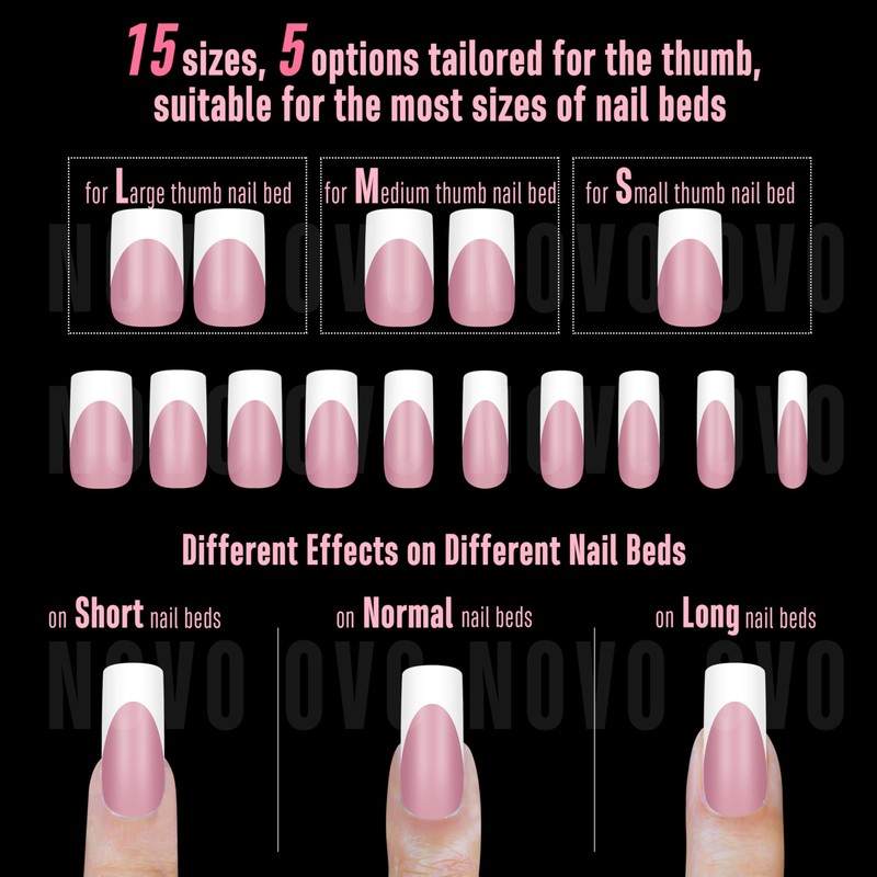 NOVO OVO Medium Slightly Curved White French Tip Nail Tips