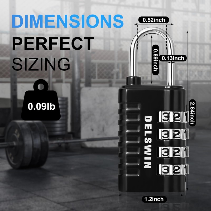 DELSWIN Combination Lock 4-Digit Small Padlock - 4Pcs Resettable Combo
