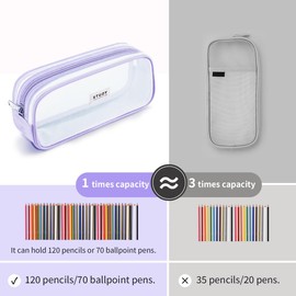 KALIDI Grid Mesh Pencil Case Large Capacity Pencil Case Big Pencil Pouch With Zipper Simple Stationery Bag Aesthetic Pen Bag for School Teen Girl Boy Multi-Purpose bag for office Men Women (Purple)