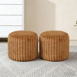 2 Pcs 20 x 15 Inch Unstuffed Pouf Cover Ottoman Foot Rest - No Filler, Faux Rabbit Fur Foot Stool Floor Bean Bag Floor Chair Storage for Home Decor Bedroom Living Room (Brown)