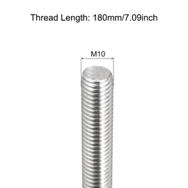 sourcing map Fully Threaded Rod M10 x 180mm 1.5mm Thread Pitch 304 Stainless Steel Right Hand Threaded Rods Bar Studs 6 Pack