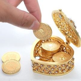 TINGKU Spanish Gold Wedding Unity Coins Set Arras de Boda Wedding Arras Coins Ceremony Souvenirs Accessories with Heart Shaped Box