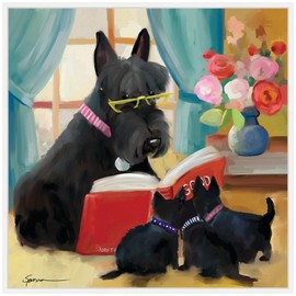 Kate and Laurel Sylvie Reading Library Story Hour Framed Canvas Wall Art by Mary Sparrow 30 x 30 White, Traditional, Animals, Kids Art for Wall Decor, Living Room, Bedroom, Office, Kitchen