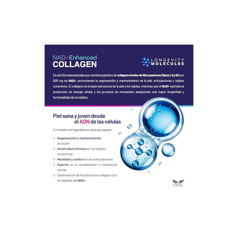 ETERNAL NUTRITION Péptidos de Colágeno Hidrolizado Bovino + NAD+ (500