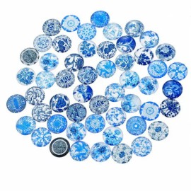 Unbranded 10 pcs Circle White Blue Flower Glass Round Dome Seals Tiles Cabochons – 12mm