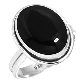 Jeweloporium 925 Sterling Silver Ring for Women Size V Natural Black Onyx Stone Costume Silver Ring Friendship Day Gift Vintage Jewelry