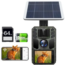 FKPCAM 2024 Trail Camera, Solar, Infrared Camera, Smartphone Compatible, Wildlife Surveillance Camera, Security Camera, 0.6 Seconds Ultra Fast Trigger, 64 Million Videos, 4K Videos, 1 Solar Panel, 2