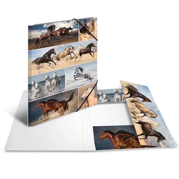 HERMA Elastic Folder Animals with Horses Motif, A3, Sturdy Cardboard, with Inner Print, 1 Span Folder