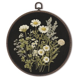 XNXLDYLH Vintage Floral Botanical Round Framed Wall Art Decor, Retro Cottagecore Antique Wildflower Bedroom Hanging Wall Decor Decorations, Nature Flower Canvas Prints Wall Art Paintings, 10x10 Inch