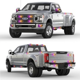 PKINGLAKE 8-Pcs Purple/Amber LED Funeral Escort Emergency Strobe Grille Lights Bar, Ultra Slim Sync Feature Surface Mount Hazard Warning Flashing Light for Trucks/Vehicles/Car