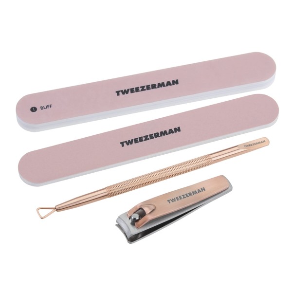 TWEEZERMAN Manicure Set 4 Piece Nail Care Set Including Nail Clippers Rose Gold