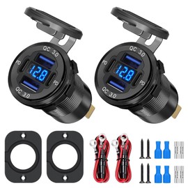 Linkstyle Car Charger Socket, Dual 18W USB-A & 30W Dual USB-C 4 Port Fast Charger with Voltmeter for 12V/24V Car RV Boat Truck