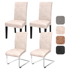 Alishomtll Dining Chair Covers Set of 4, Faux Suede Universal Stretch Chair Slipcovers, Washable Removable Chamois Leather Chair Protector for Dining Room Kitchen Banquet Wedding Party (Beige, 4psc)