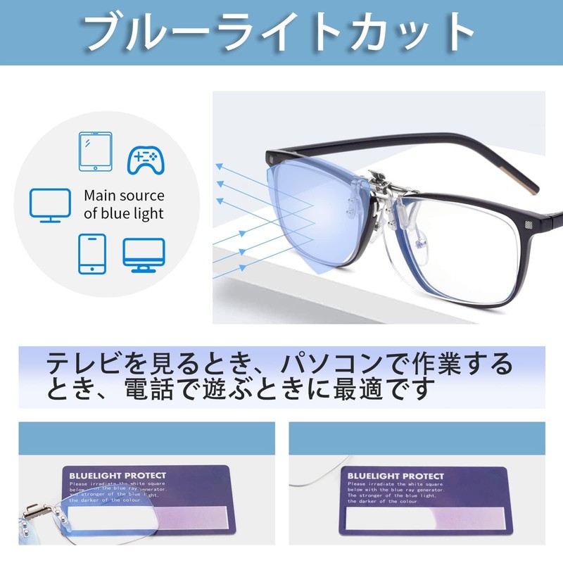 [JINSCOOP] クリップ式 老眼鏡 跳ね上げ 前掛け老眼鏡 「+1.0～+3.0」ブルーライトカット リーディンググラス 跳ね上げタイプ メガネの上から コンパクト