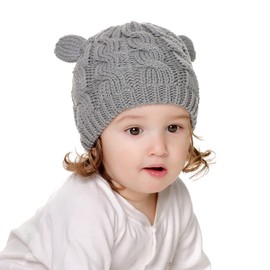 XYIYI Newborn Baby Grey Winter Beanie Hat Mitten Set Infant Toddler Warm Knitted Hat Glove Set for 3-6 Months Boys Girls