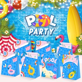 24Pcs Pool Party Favor Bags Pool Party Supplies Summer Goodie Bags Pool Party Goodie Bags Summer Party Favors for Kids Beach Birthday Party Decorations
