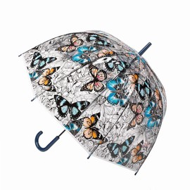 Chesoon Clear Dome Stick Umbrella Auto Open Transparent Bubble Surface for Women Girls with J Hook Handle Windproof Rainproof Butterfly Umbrella,Brown