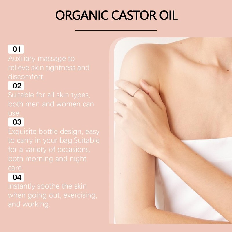 2PC Organic Castor Oil Roll-On with Rose Quartz,100% Pure Cold-Pressed