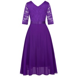 Girls Floral Lace Purple Dress Christmas Bridesmaid Vintage Formal Cocktail Party Swallowtail Swing Dresses 7-14 Years