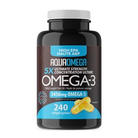 AquaOmega 5x Ultimate Strength High EPA Omega 3 Supplements with DHA & Vitamin D, Fish Oil Omega 3 Fatty Acids for Women & Men, Wild Omega3 Supplements, Omega-3 Fish Oil Supplement Made in Canada, 240 Softgels