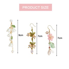 3 Pairs Long Flower Dangle Earrings for Women,Flower Tassel Earrings,Pearl Floral Drop Earrings,Cherry Blossom Bride Wedding Jewelry