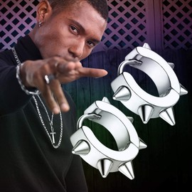 GoldChic Jewelry Stainless Steel Huggie Earrings for Men, Man Hoop Spike Punk Earring Cool Jewellery For Father