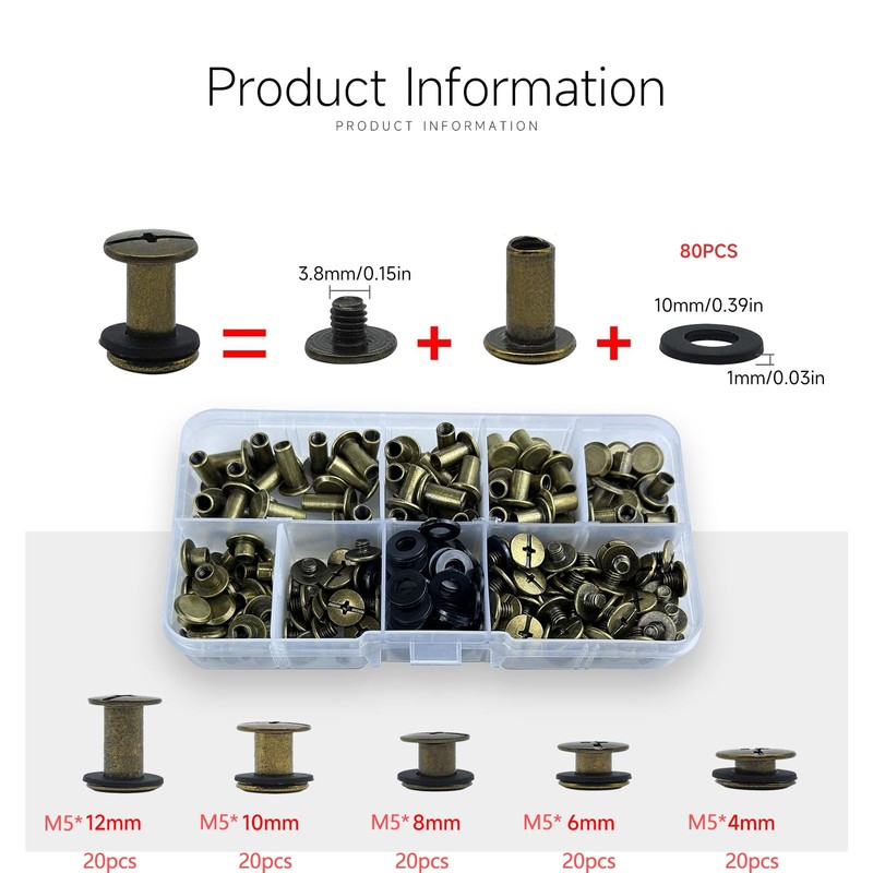 CANGCANG 100 Sets Chicago Binding Screws Posts,Book Binding Rivets,Rivets for