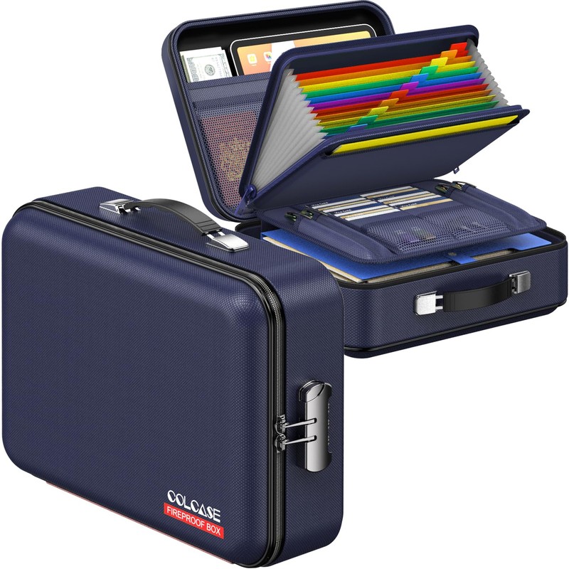 COLCASE Fireproof File Box, Hard Case Fireproof Document Organizer with