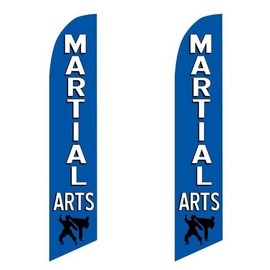 2 (two) Pack Tall Swooper Flags Martial Arts Blue White Karate Chop Kick