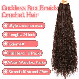 Goddess Box Braids Crochet hair -24 Inch 9 Packs Water Wave Boho Crochet Braids for Black Women (4#, 24 Inch (Pack of 9))