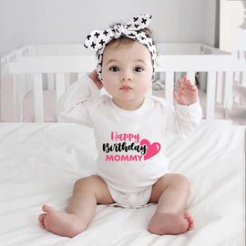 WOOYONGING Happy Birthday Mommy Neutral Romper Baby Long Sleeve Baby Boy Coming Home Outfit Boy White Baby Boy Onsies 0-3 Months