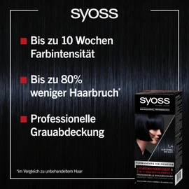 Syoss Color Coloration Hair Dye, 1_4 Blue Black Level 3 (3x 115 ml), Permanent Colouration for up to 10 Weeks of Colour Intensity and 70% Less Hair Breakage*