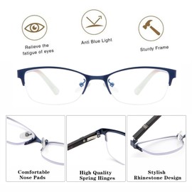 Babrvma Reading Glasses For Women Blue Light Blocking Metal Half Frame Cat Eye Womens Readers with Spring Hinge Anti Glare/Eyestrain/Ray 3.50