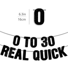 30th Birthday Decorations for Him & Her, Dirty 30 Birthday Decorations for Men & Women, Pre-Strung 0 To 30 Real Quick Banner - Black Glitter