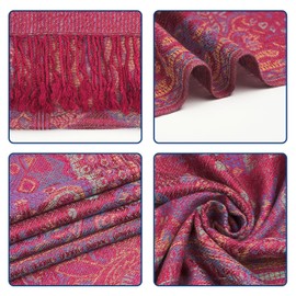 QIUTIMIY Paisley Pashmina Shawls and Wraps for Women Reversible Jacquard Festival Rave Pashmina Scarves with Fringe Vintage(Flower9-Dark Red)